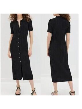 Elegant Black Button-Down Midi Dress